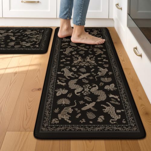 LEEVAN Anti Fatigue Kitchen Mats for Floor, Cushioned Kitchen Mat Set 2PCS - color: Black-1, size: 20"x31"+20"x47"-0.47inch