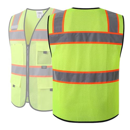 JKSafety Safety Vest for Men Women Hi Vis Relfective Vest with Pockets High Visibility Meet ANSI Standard - color: 331-yellow, size: Large