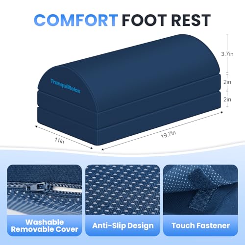 TranquilRelax Foot Rest Under Desk, 3-Height Adjustable Foot Stool, Blue - color: Blue, size: XX-Large