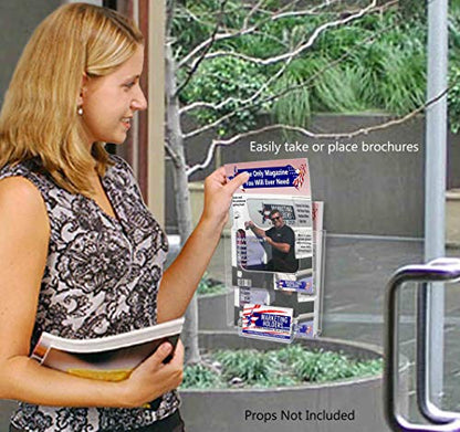 Marketing Holders 2 Pack Hanging Brochure Holder and Suction Cups 6.5" Wide with 3.5" x 2" Attached Business Card Pocket Floating Display Holder for Leasing Offices and Gyms Clear Acrylic - size: 6.5"W Suction Cups w/BC Pocket