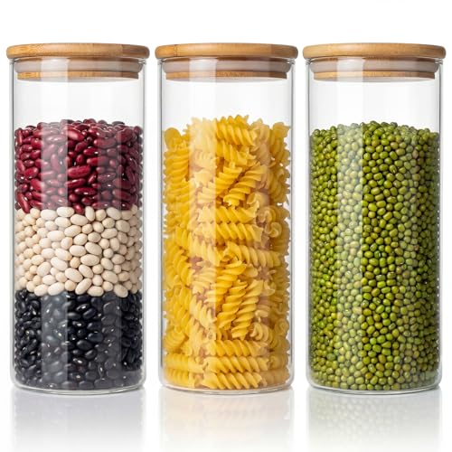 45 oz Round Glass Food Storage Containers with Airtight Bamboo Lids, 3 Pack - color: 45oz 3 Pack