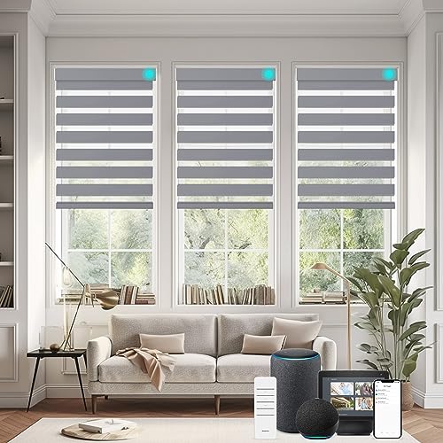 Changshade Custom Smart Motorized Zebra Roller Blinds Shades for Indoor Windows Doors Remote Control, Cordless Electric Automatic Customized Size Work with Alexa, Google Home, Apple Homekit（Dark Grey） - color: Dark Grey, size: Smart-Custom Size