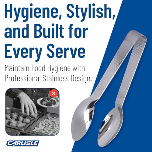 Carlisle FoodService Products Food Tongs for Serving – 60209 Terra Stainless Steel Serving Tongs – Forged Hammered Finish, for Kitchens, Restaurants, Catering, 7in