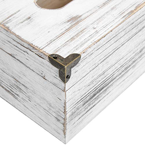 Distressed Wooden Rustic Facial Tissue Box Holder Tissue Box Cover Napkin Dispenser for Bathroom Living Room Dining Room Bedroom Toilet (Washed White) - color: Washed White