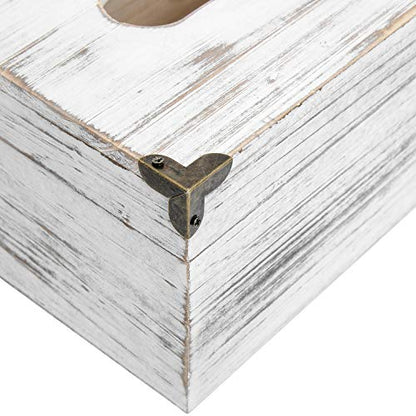 Distressed Wooden Rustic Facial Tissue Box Holder Tissue Box Cover Napkin Dispenser for Bathroom Living Room Dining Room Bedroom Toilet (Washed White) - color: Washed White