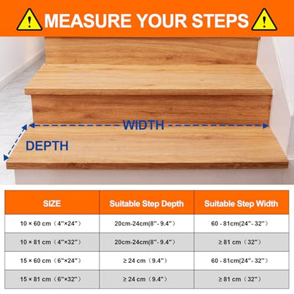 Spurtar Non Slip Staircase Step Treads, 6"x24" 15 Pack Anti Slip Tape for Stairs Indoor, Transparent Grip Tape for Stairs, Clear Skid Guard Safety Stair Runners for Wooden Steps - size: 6"x24"