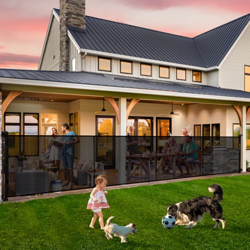 Retractable Baby Gates - 200" Extra Wide Retractable Dog Gate, 42" Extra Tall Mesh Gate Pet Gate with Support Rods, Long Child Safety Gate for Stairs Doorways Indoor Outdoor Large Openings - Black - color: Black, size: 42" Tall x 200" Wide