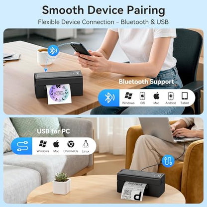 Bluetooth Thermal Shipping Label Printer, Wireless 4x6 Shipping Label Printer, Compatible with Android, iPhone, Mac & Windows, Widely Used for, Amazon, Shopify, Etsy, USPS(Black) - color: Black