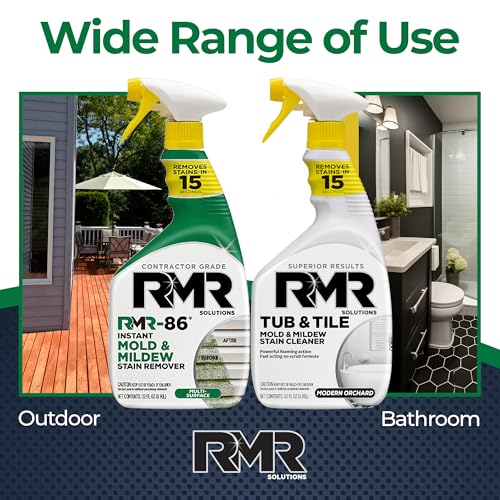 RMR Complete Mold & Mildew Stain Eraser System – No-Scrub Tub & Tile Cleaner + Instant Mold & Mildew Stain Remover Spray, Indoor/Outdoor Bathroom, Shower, Siding, & Deck Cleaning Kit, 2–32 Oz Bottles