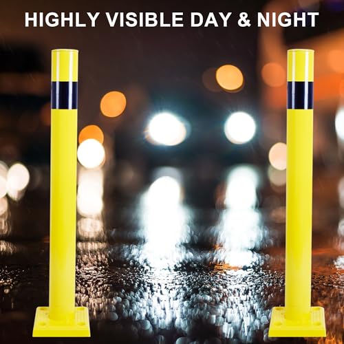OrangeStar 36 Inch Safety Bollard - Heavy Duty PVC Traffic Barrier, 4" Diameter Yellow Parking Lot Bollard with Anchor Bolts for Driveway, Warehouse, Storefront Protection