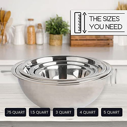 WHYSKO Stainless Steel Mixing Bowls Set, 5-Piece Meal Prep & Food Storage - color: Silver