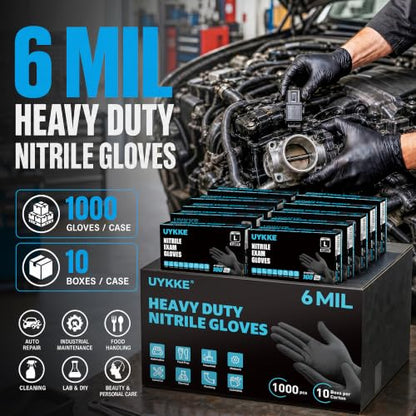 Nitrile Gloves HEAVY DUTY 6 Mil Disposable Rubber Black Gloves Large - size: Large