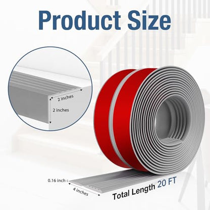 Stair Edge Trim Self Adhesive Rubber Stair Nosing Edge Protector - color: Gray, size: 4 In X 20 Ft