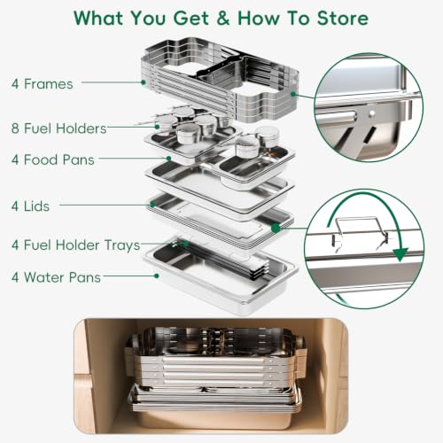 Sifer 11Qt Chafing Dishes for Buffet, No Any Screws, 4 Pack, Silver - color: Silver