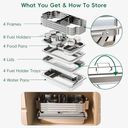 Sifer 11Qt Chafing Dishes for Buffet, No Any Screws, 4 Pack, Silver - color: Silver