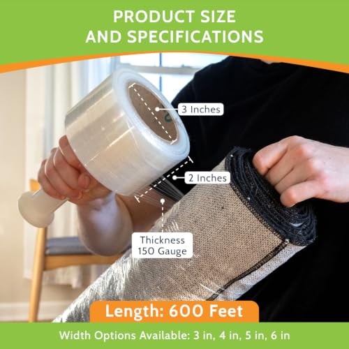 PSBM Mini Stretch Wrap with Plastic Handle, 24 Rolls 2 Inch x 600 Feet 150 Gauge Heavy Duty Clear Plastic Wrap Industrial Strength Shrink Film for Moving, Packing & Shipping - size: 2 Inch, style: 150 GA