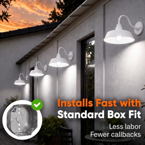 14in. White Outdoor Gooseneck Barn Light Fixture, 5000K Cool White - color: White (2-Pack), size: 10 in Gooseneck Arm