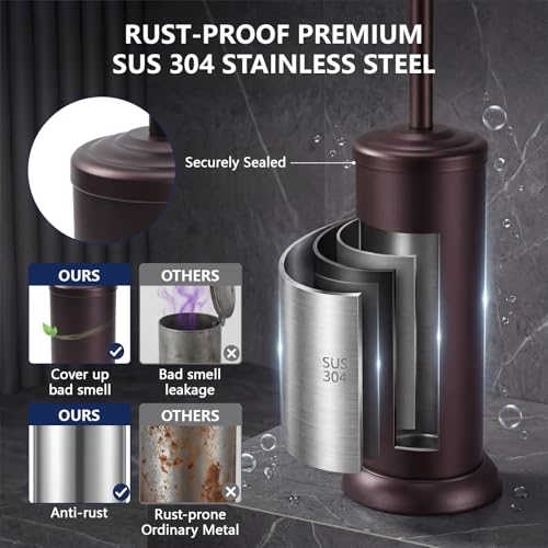 Stainless Steel Toilet Bowl Brush and Holder Set for Bathroom Long Handle - color: Bronze