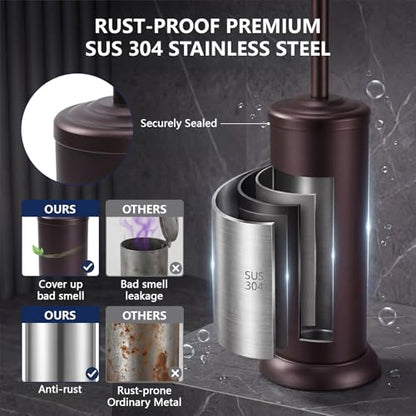 Stainless Steel Toilet Bowl Brush and Holder Set for Bathroom Long Handle - color: Bronze