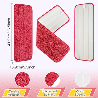 8 Pack 16.5 inch Reusable Mop Pads Microfiber Spray Mop Replacement Heads for Wet/Dry Mops Compatible with Bona Floor Care System - color: Red Mop Pads