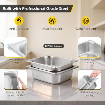 Dyna-Living Hotel Pans with Lids 1/2 Half Size Food Pans 4 Pack Steam Pans - color: With Lids, size: 4 Inch Deep