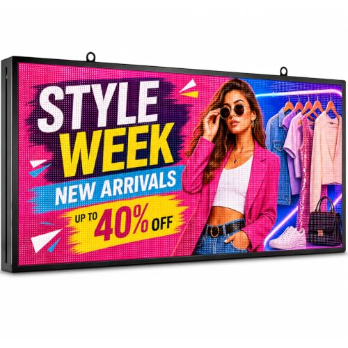 CX P5 Outdoor LED Sign 39" x 14", WiFi & USB Programmable Full-Color Message Board, IP65 Waterproof Scrolling LED Display, Supports Text, Images and Videos for Storefront, Restaurant and Business - size: P5 39x14 inch