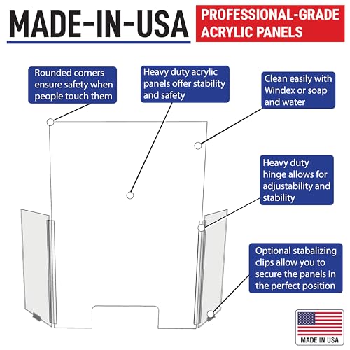 30" x 42" Acrylic Shield Plexiglass Sneeze Guard Barrier w/Cutout Transaction Opening, for Counters, Tables, Checkouts, or Desks - Shields and Protects from Coughing and Sneezing - Made in USA