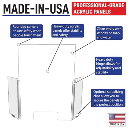 30" x 42" Acrylic Shield Plexiglass Sneeze Guard Barrier w/Cutout Transaction Opening, for Counters, Tables, Checkouts, or Desks - Shields and Protects from Coughing and Sneezing - Made in USA