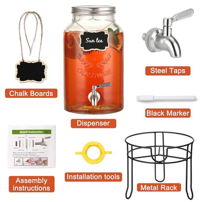1.5 Gallon Glass Drink Dispenser with Stand for Parties and Everyday Use - size: 1.5 Gallon With Stand Silver
