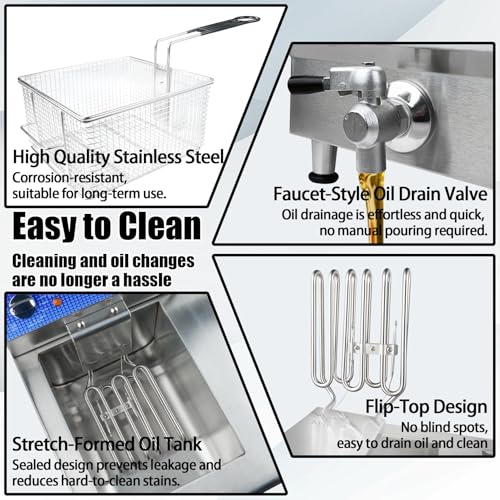26L/27.4QT Commercial Deep Fryer with Oil Filtration and Timer