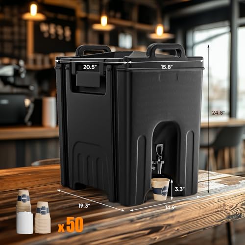 ROVSUN 12Gallon Insulated Beverage Dispenser, Ice and Hot Drink Server w/Handles, Faucet & 50 Cups, Food-grade LLDPE Drink Dispenser, Hot and Cold Beverage Server for Party Catering Event Restaurant - size: 12 Gallon