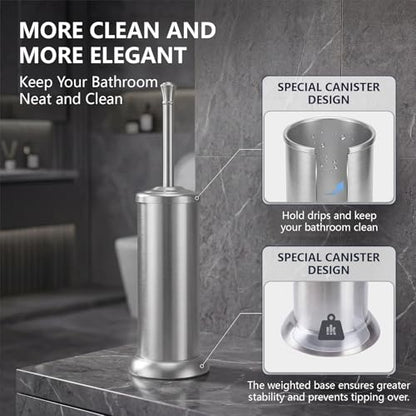 Stainless Steel Toilet Bowl Brush and Holder Set for Bathroom Long Handle - color: Brushed Nickel
