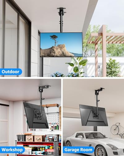 MOUNTUP Flip Down Ceiling TV Mount for Most 13-40" TVs, Full Motion TV Bracket with Height Adjustment, 360° Swivel & Rotate, Fits Flat & Slanted Ceilings, Max VESA 200x200mm Holds up to 22 lbs - size: Height 15.3'', Folding