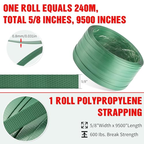Banding Packaging Pallet Strapping Kit with Strapping Tensioner Tool,Banding Sealer Tool. 5/8″x 852′925lbs Break Strength Polyester Strapping with 100 Metal Seals for Pallets, Logistics, Warehouse - color: Green, size: S, style: Strapping Kit