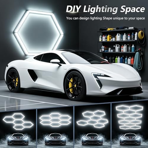 Bevenus Hexagon LED Garage Light, 322W 6500K Super Bright Honeycomb Ceiling Light, Easy Install DIY Hex Light for Workshop Warehouse Gym Auto Detailing Commercial Exhibition Hall (11 Grids) - size: 11 Grids