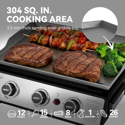 Royal Gourmet PD1301S Portable 3-Burner Tabletop Gas Griddle - color: Black & Silver