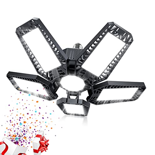 Garage Lights - 160W 16000LM 6500K Screw in LED Garage Lights 5+1 Deformable Panels for Basement, Workshop, Attic,E26/E27, Black(1)