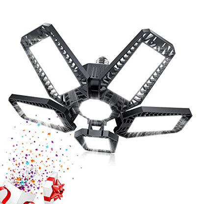 Garage Lights - 160W 16000LM 6500K Screw in LED Garage Lights 5+1 Deformable Panels for Basement, Workshop, Attic,E26/E27, Black(1)