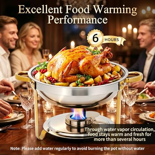 Chafing Dishes for Buffet, 4 Pack 7.5QT Round Chafing Dish Buffet Set - color: 7.5 QT Gold & Silver