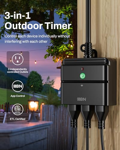 HBN Outdoor Smart Plug, WiFi Smart Outlet Plug with 3 Independently Outlets - style: 3 Outlets-1PC