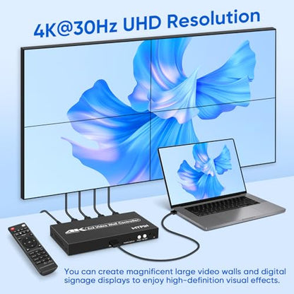 2x2 HDMI 4K Video Wall Controller with Media Player Function, 180°Rotate
