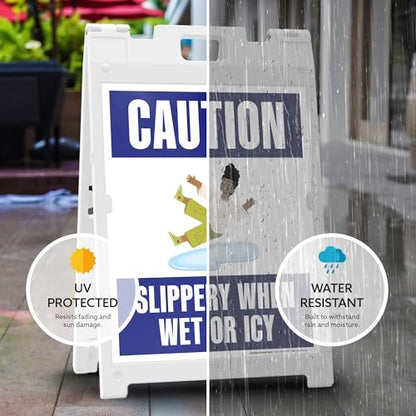 Caution Slippery When Wet Or Icy With Graphic Folding Floor Sign, 18x24 Inches, Portable A Frame, Made in USA by My Sign Center - size: 18x24 Plastic