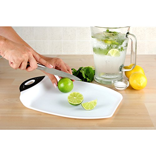 Dexas Chop & Scoop Cutting Board, 9.5 x 13 Inch, White and Black, BPA-Free Dishwasher Safe Kitchen Prep Board with Handle - color: White, size: 13"L x 9.5"W