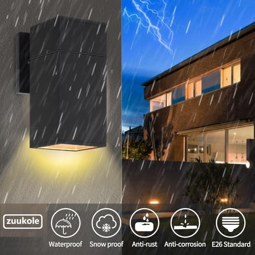 Outdoor Wall Light, Aluminum Waterproof Exterior Light Fixture - color: Rectangle (Black A)