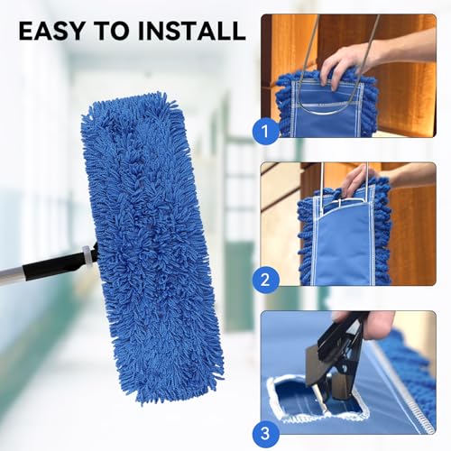 18 Inch Dust Mop Head: Replacement Medium Washable Commercial Mop Head Sweeper and Janitorial Replacement Blue - color: Blue - 18 Inch - 3 Pack - Scrubby