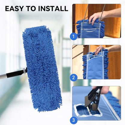 18 Inch Dust Mop Head: Replacement Medium Washable Commercial Mop Head Sweeper and Janitorial Replacement Blue - color: Blue - 18 Inch - 3 Pack - Scrubby