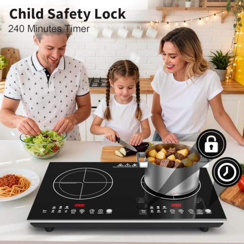VBGK 2 burner induction cooktop,110V 4000W 2 burner induction plate with Brushed Panel LED touch Control, induction stove top with 10 Power Levels, Kids Lock & 4H Timer - size: 2 burner induction cooktop