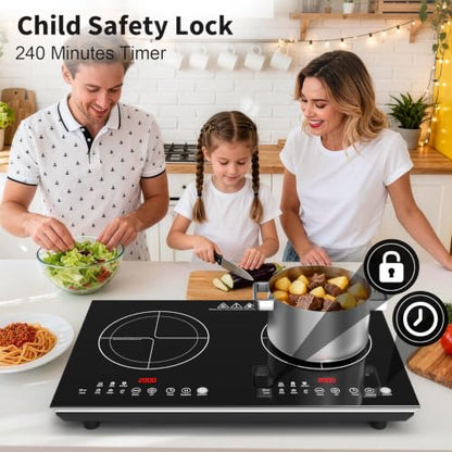VBGK 2 burner induction cooktop,110V 4000W 2 burner induction plate with Brushed Panel LED touch Control, induction stove top with 10 Power Levels, Kids Lock & 4H Timer - size: 2 burner induction cooktop