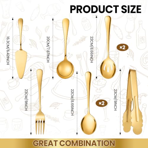 8-Piece Gold Serving Utensils Set, Serving Spoons for Buffet - color: Gold