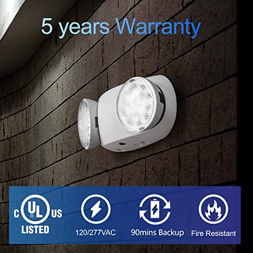 TANLUX LED Emergency Lights with Battery Backup, Two Head Adjustable Commercial Exit Light Fixtures, UL Listed, AC 120/277V, Hardwired, 2 Pack (White) - color: White, size: 2 Pack